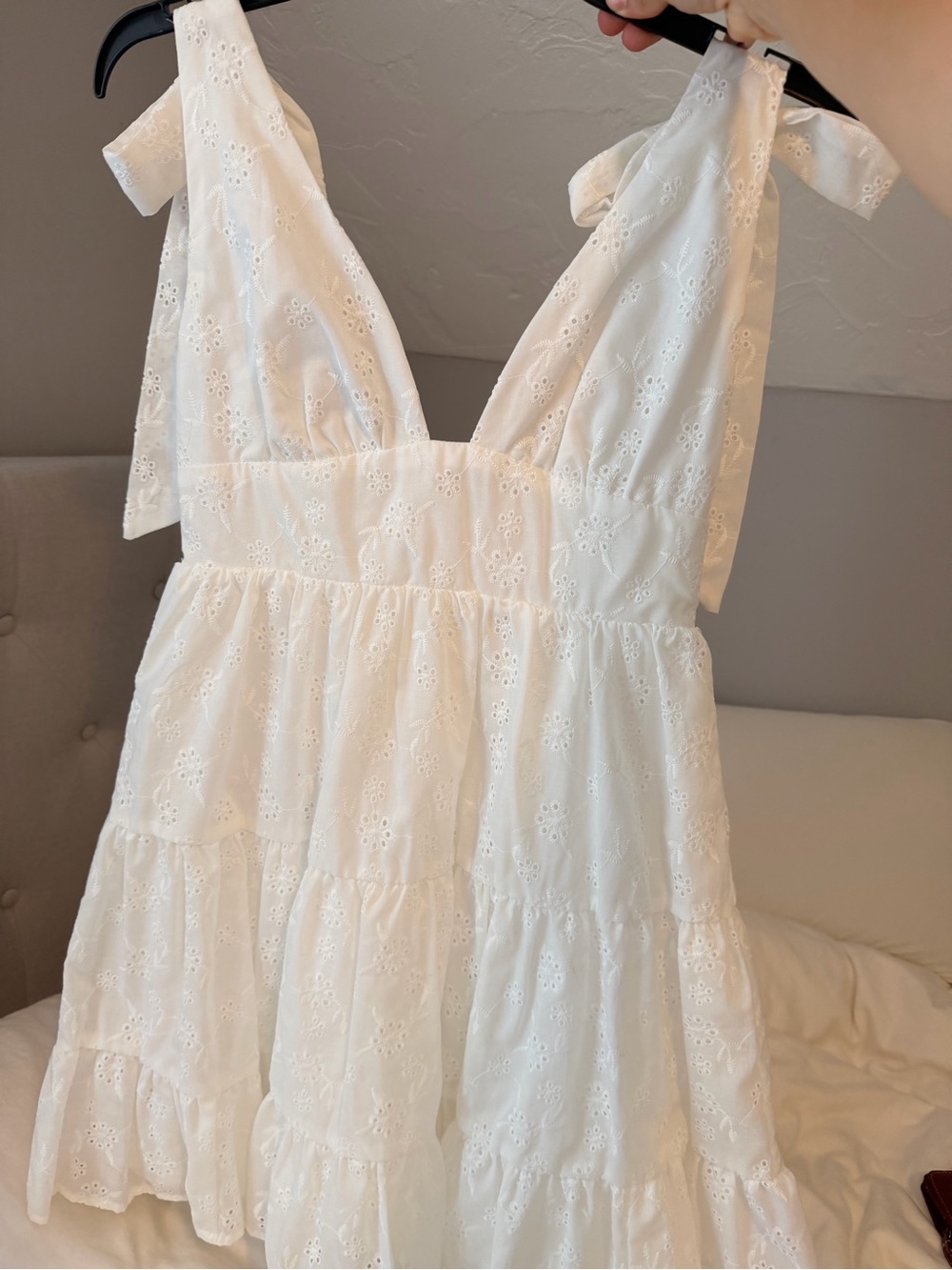 White Eyelet Tie-Shoulder Sundress